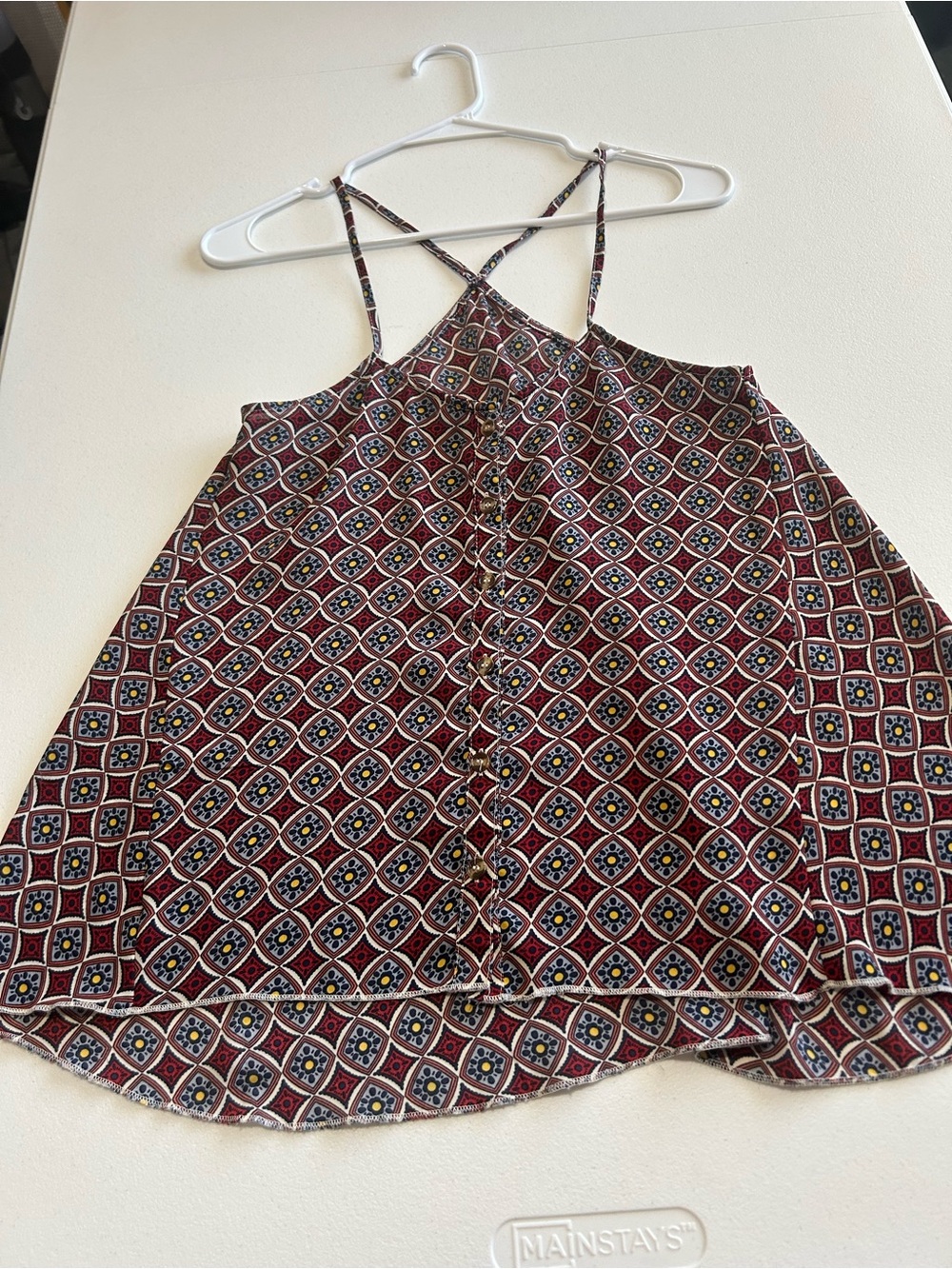Womens Printed Halter Tank Top - Burgundy